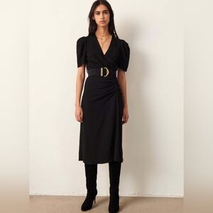 BASH PARIS OYA NAVY BLUE MIDI DRESS